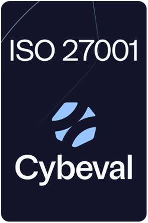 ISO 27001 certification badge issued by Cybeval