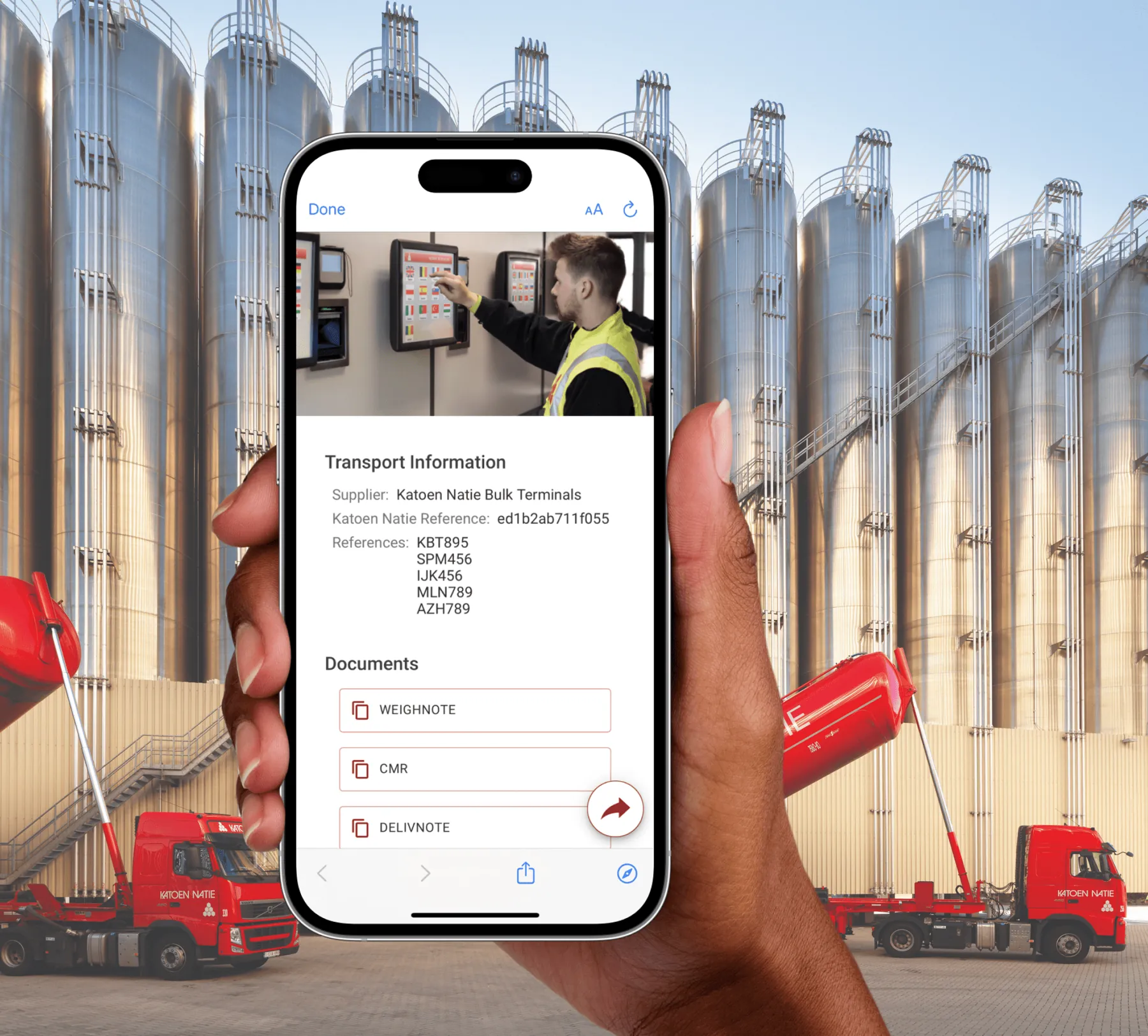 The Paperless Truck mobile document experience in a Katoen Natie logistics yard