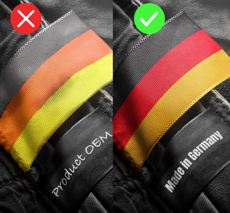Counterfeit and authentic product labels side by side