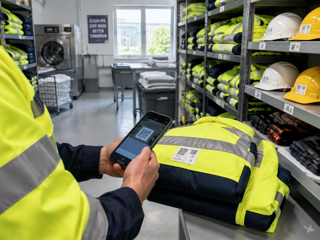 Worker scanning a label on a safety jacket